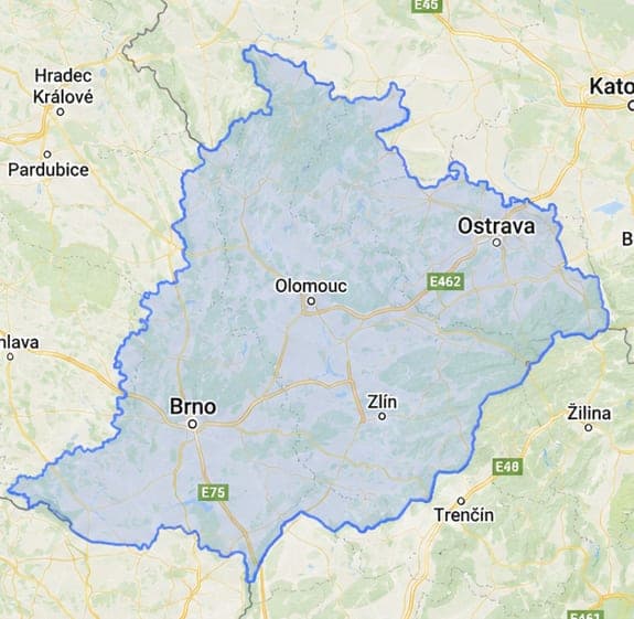 Mapa oblasti, kde působíme - celá Morava